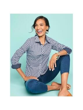 TALBOTS WOMENS CLASSIC COTTON SHIRT IN SIMPLE GINGHAM IN BLUE|WHITE-SIZE LARGE